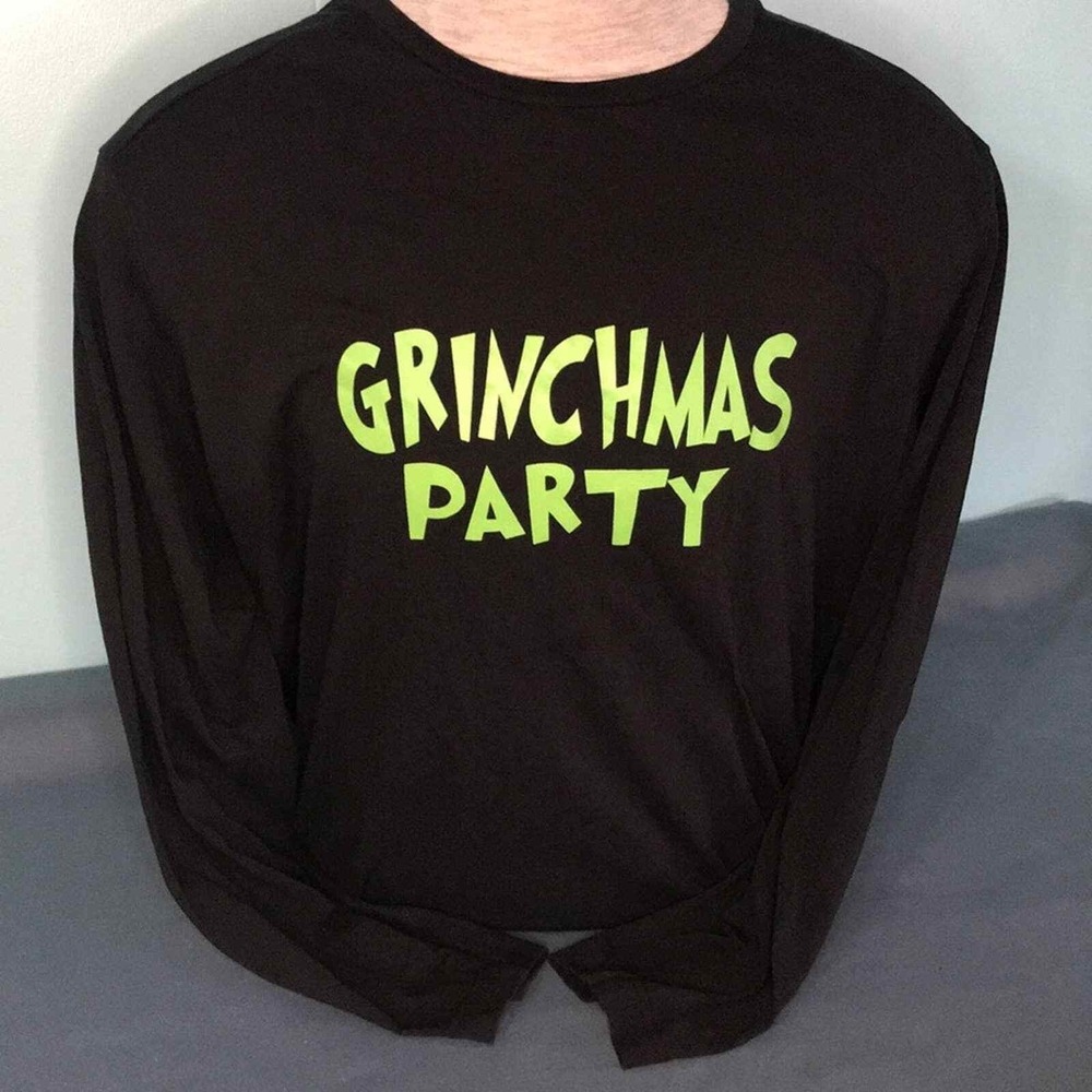 Athletic Works Long Sleeve Shirt Black Grinchmas Party Graphic Tee XL